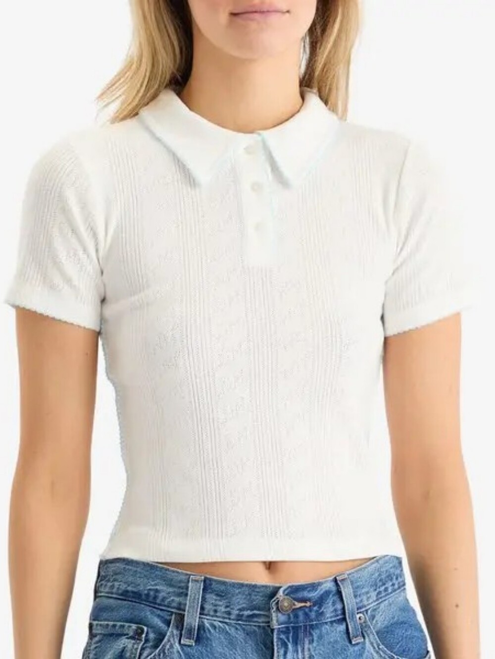 Damson Madder Devon Pointelle Polo Tee - White EU Size 8/ US 4